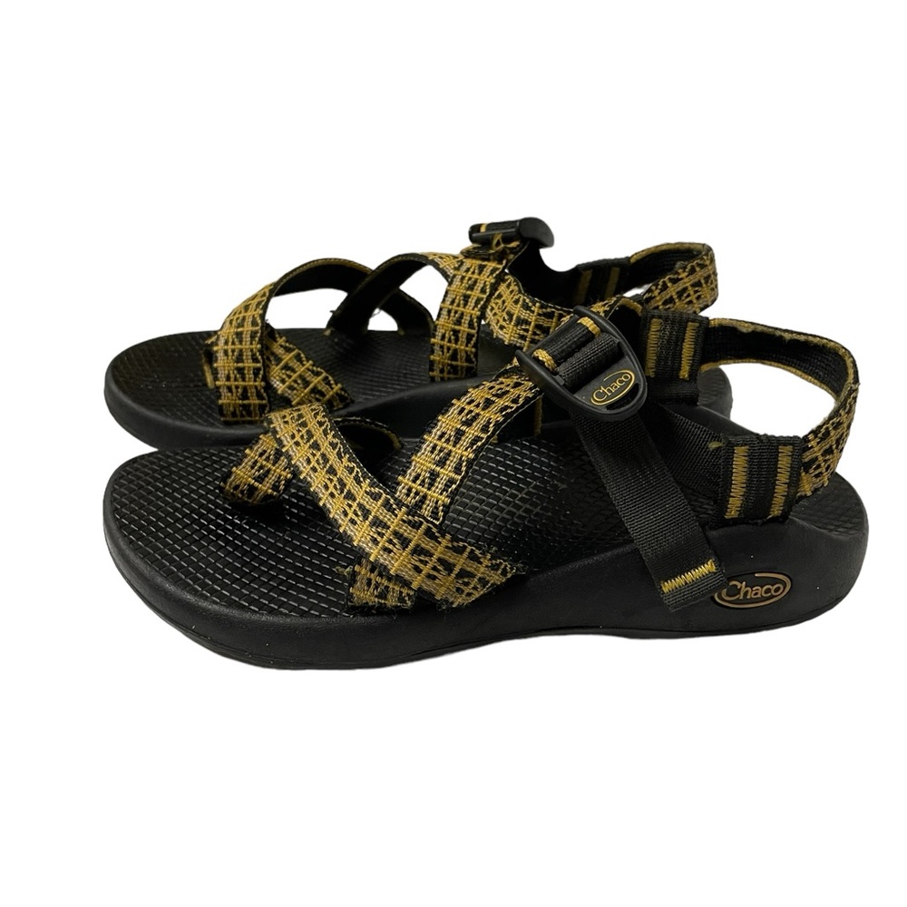 Chaco Black Hiking Sandal with Yellow stitching